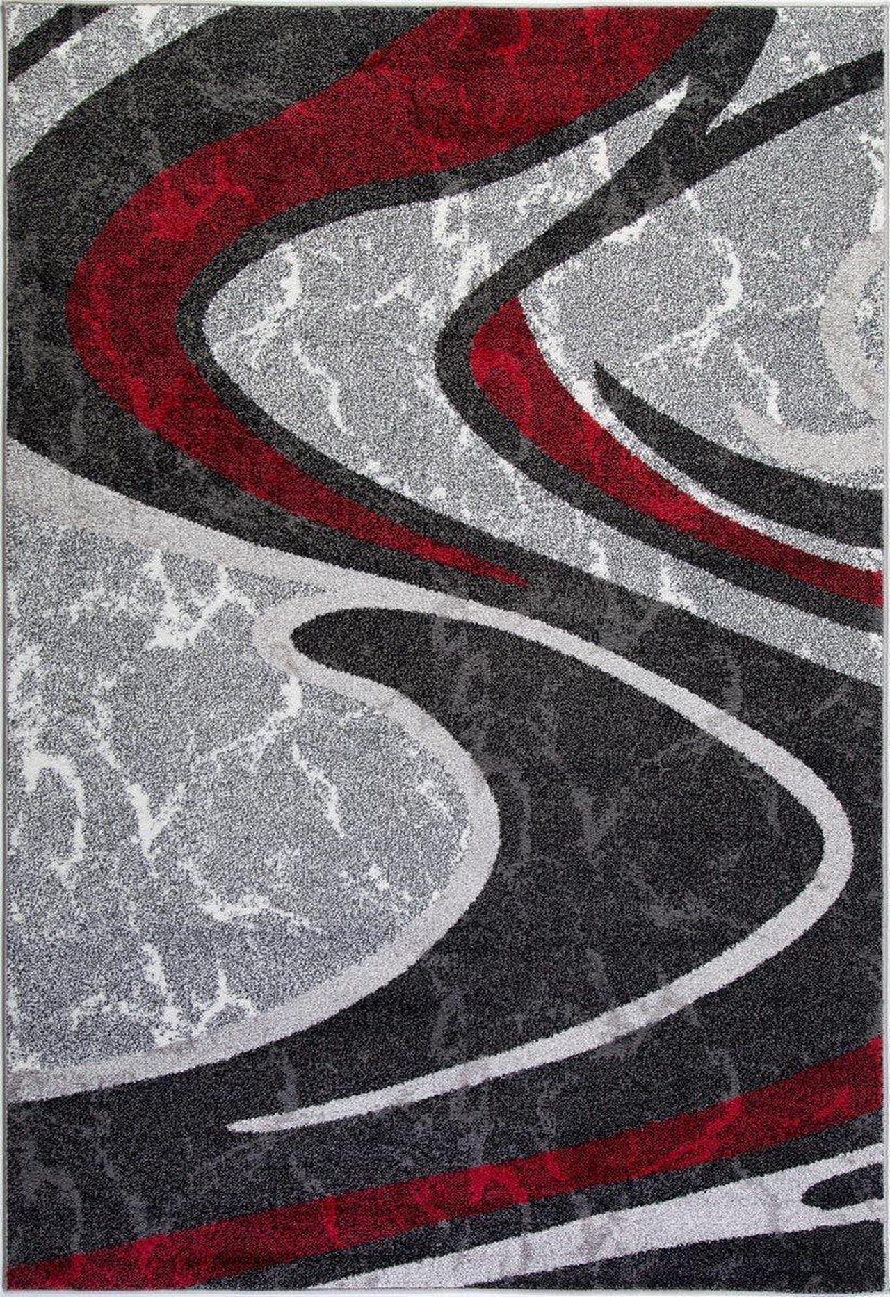 Ladole Rugs Modern Abstract Pattern Premium Area Rug Carpet for Living Room, Bedroom in Red Grey Black, 6 x 9 ft (6'5" x 9'5", 200cm x 290cm)