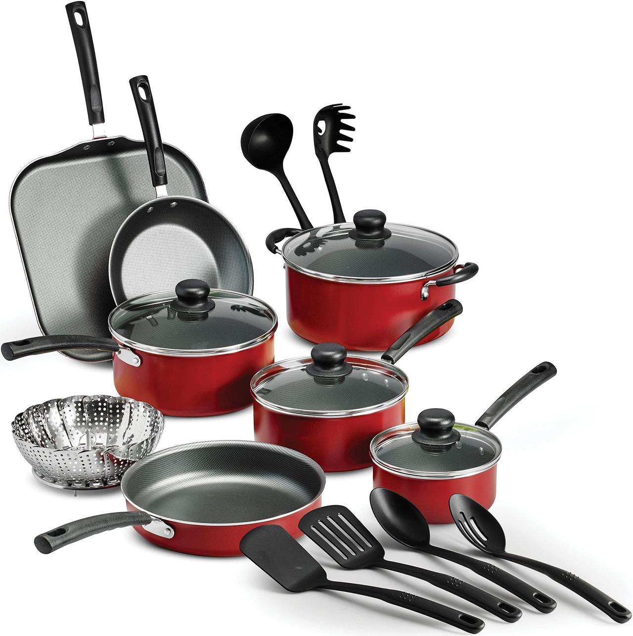 Tramontina PrimaWare 18 Pc Aluminum Nonstick Cookware Set  Red