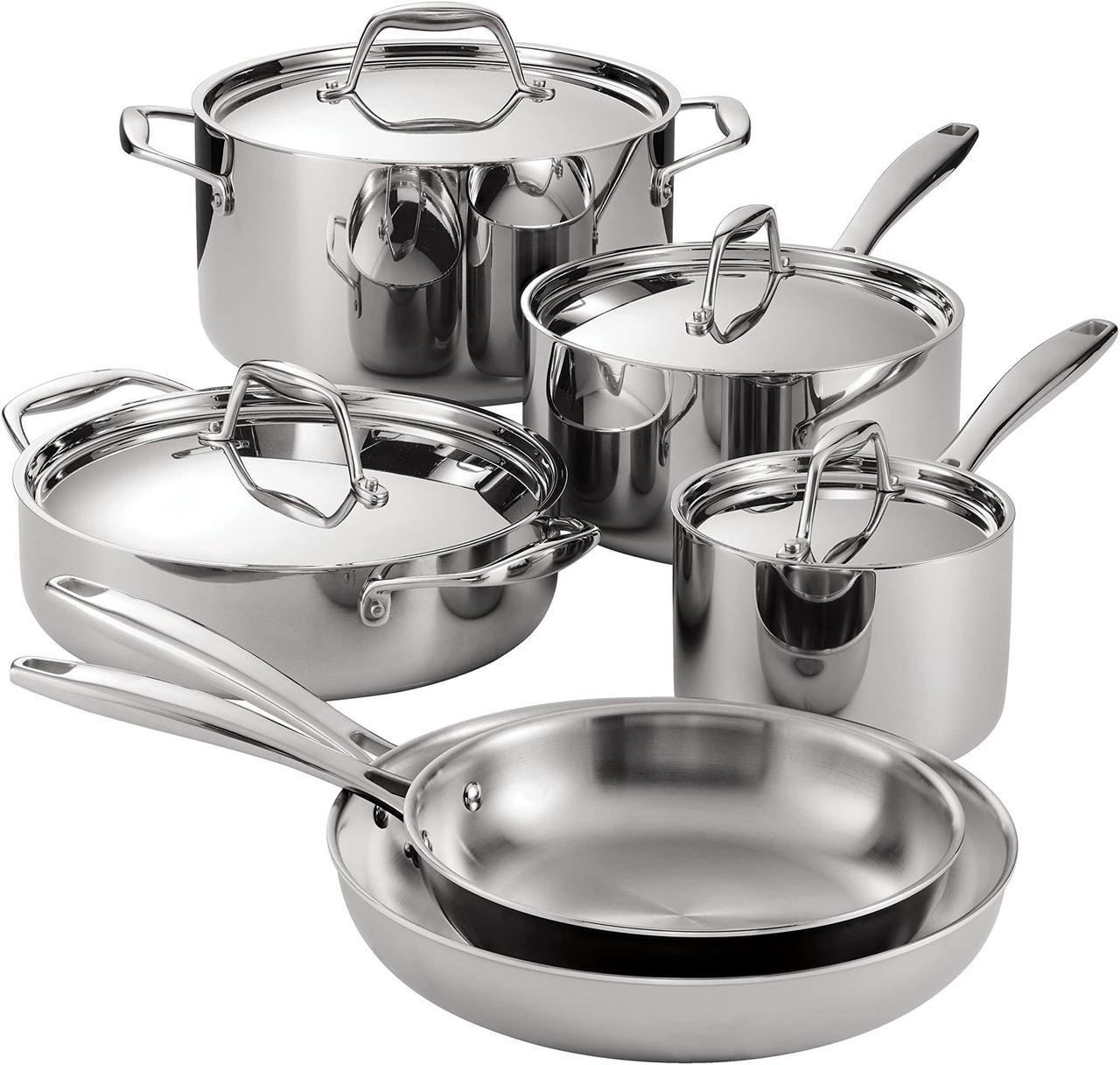 Tramontina 80116/248DS Gourmet 18/10 Stainless Steel Induction-Ready Tri-Ply Clad 10-Piece Cookware Set, Stainless