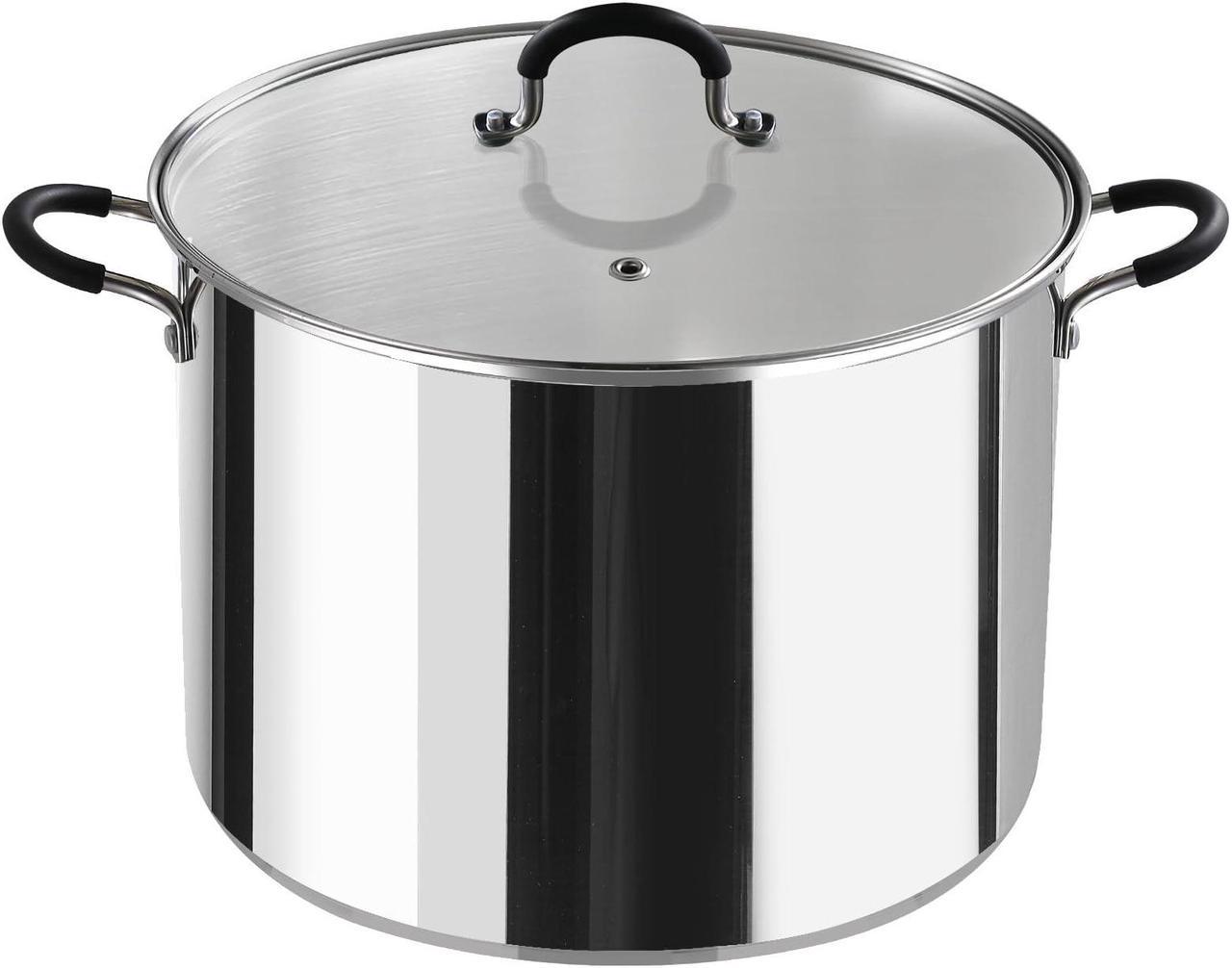 Cook N Home Stockpot Large pot Sauce Pot Induction Pot With Lid Professional Stainless Steel 20 Quart, with Stay-Cool Handles, silver