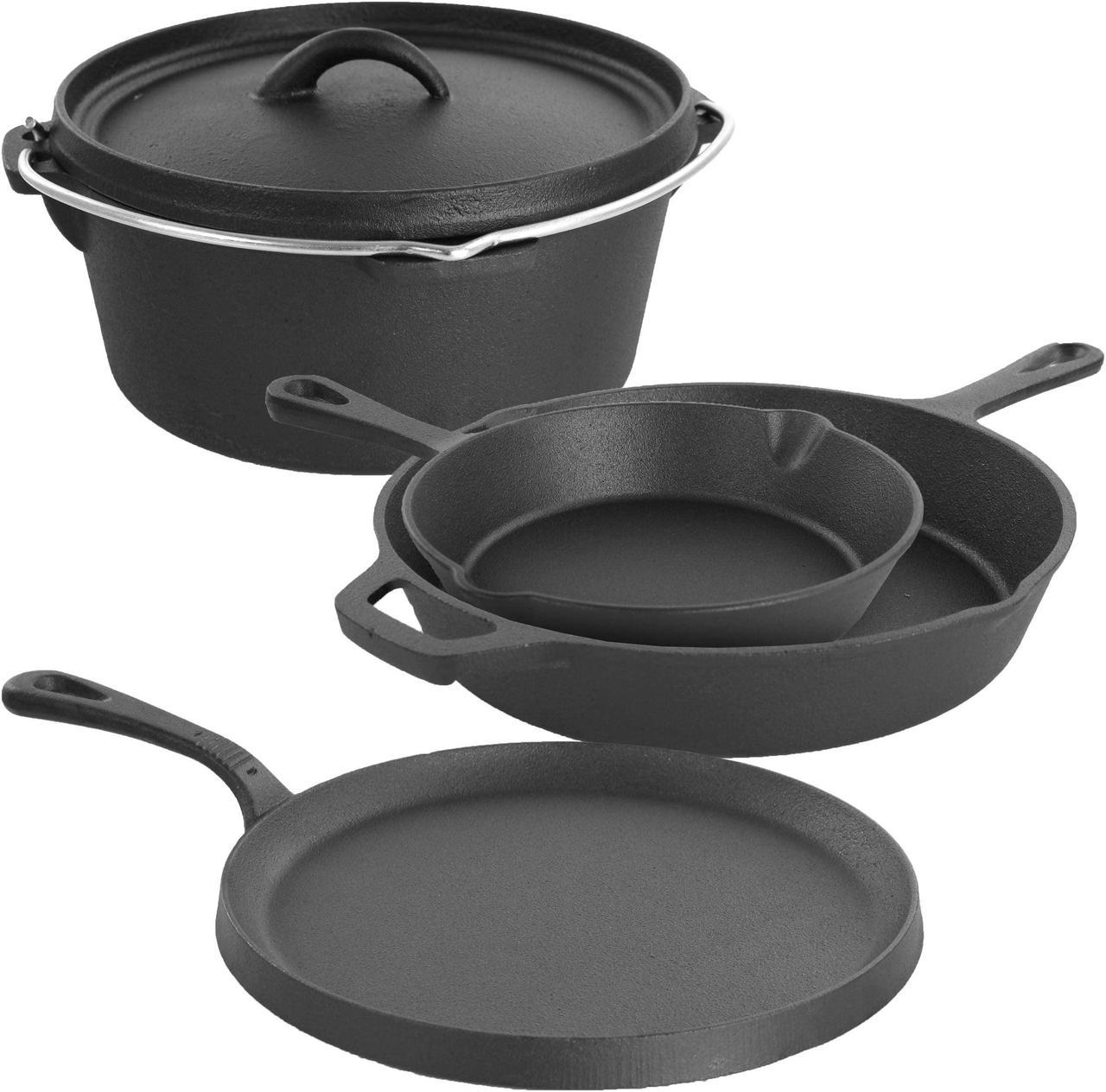 MegaChef Assorted Cast Iron Cookware Set, 5 Piece, Black