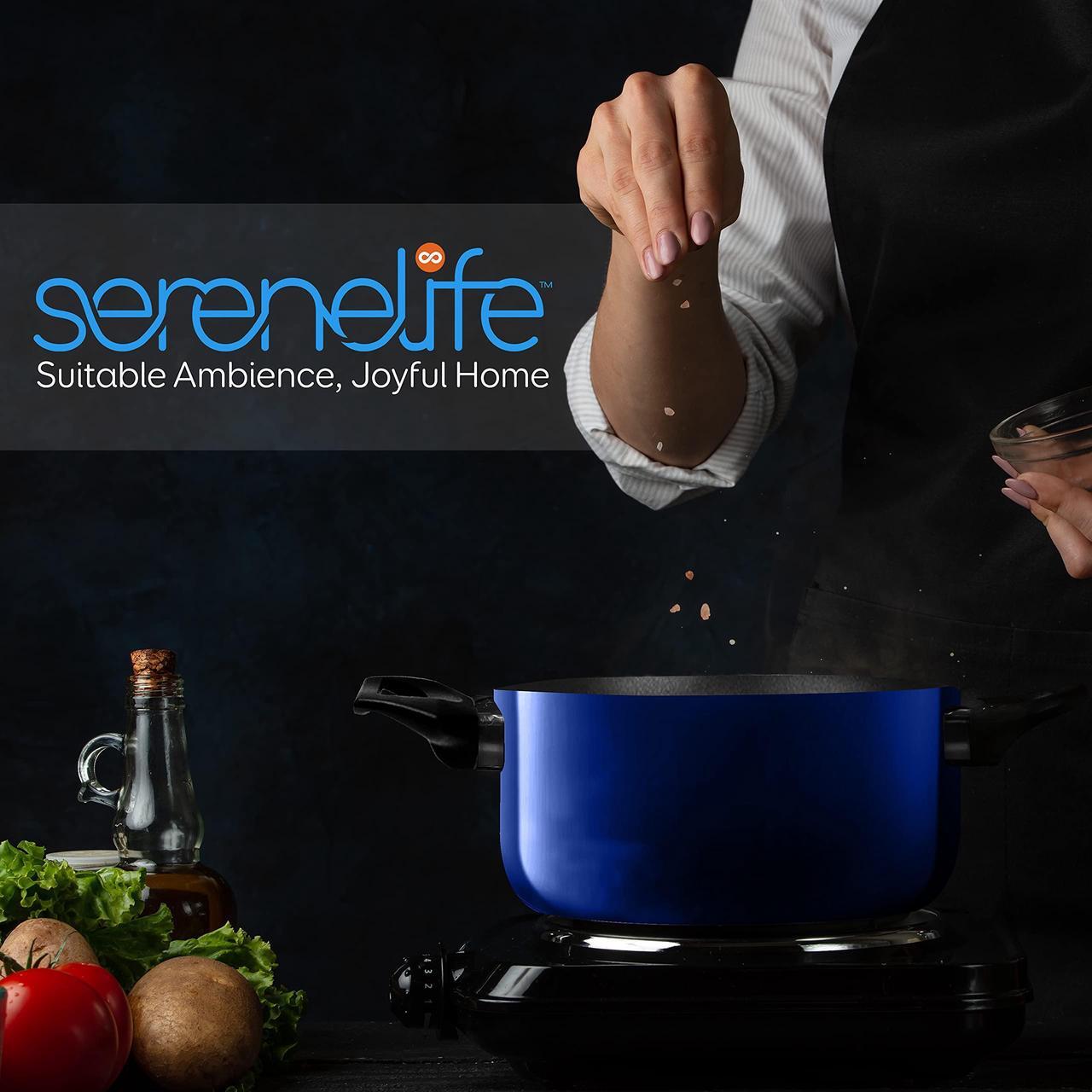 Alt view image 2 of 7 - SereneLife Kitchenware Pots & Pans Basic Kitchen Cookware, Black Non-Stick Coating Inside, Heat Resistant Lacquer (20-Piece Set), One Size, Blue