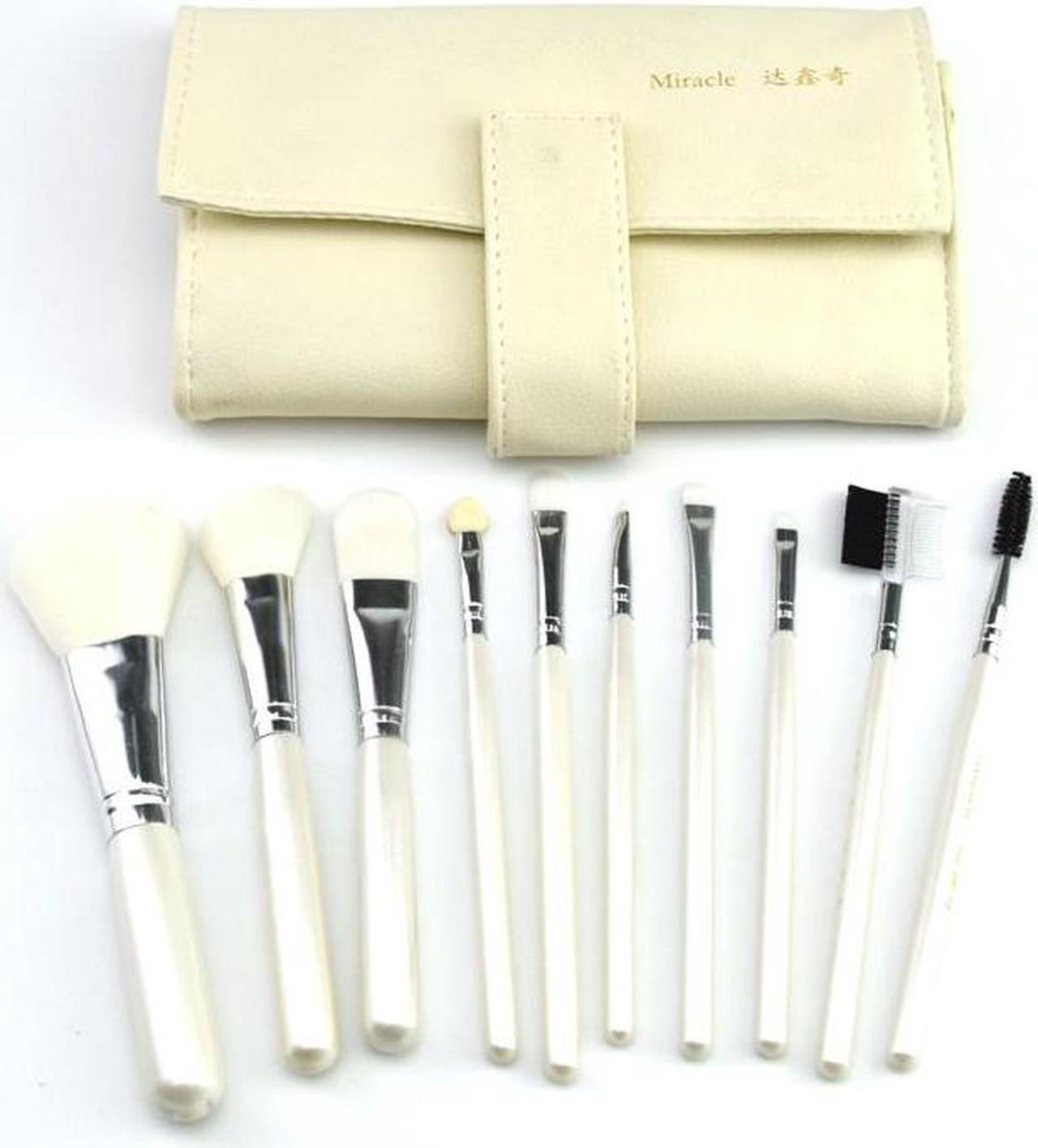 Professional Travel Foldable Brush Bag 10pcs White Makeup Brush Set with PU Pouch Beauty Makeup Tool Kit