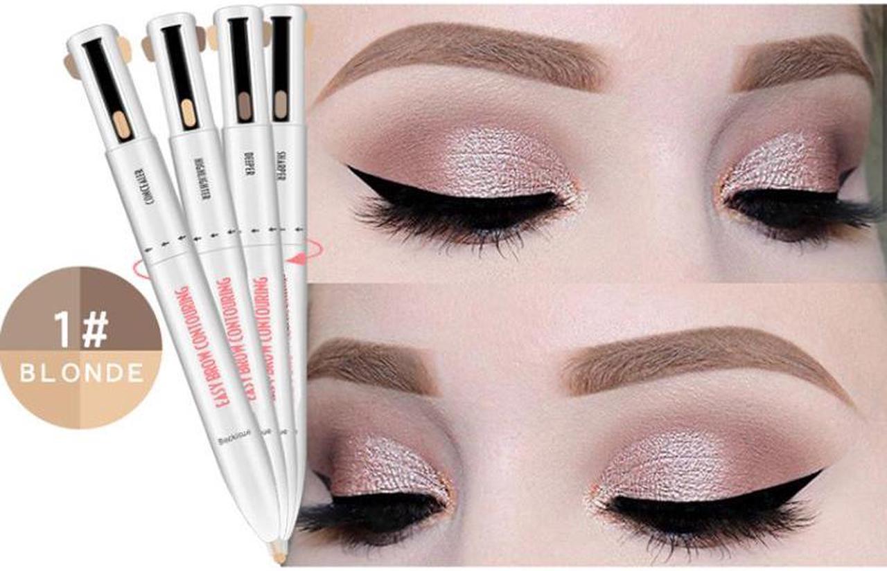 Long-lasting Waterproof 4 in 1 Rotating Easy Brow Contouring Liquid Eyebrow Pen Beauty Eye Makeup