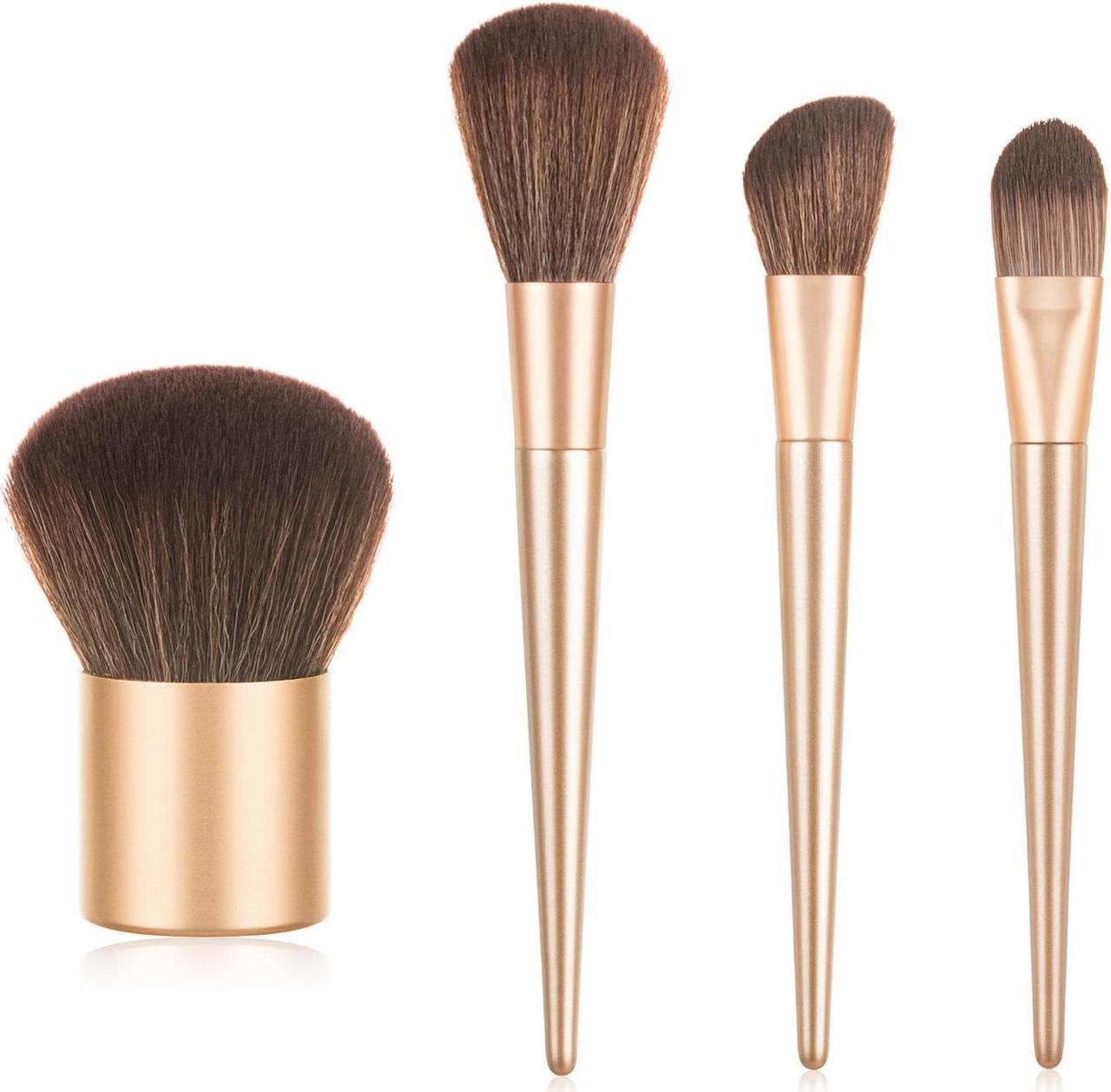 Unique 4Pcs Champagne Gold Makeup Brush Set Powder Blush Foundation Kabuki Makeup Brush Set Beauty Cosmetic Tools