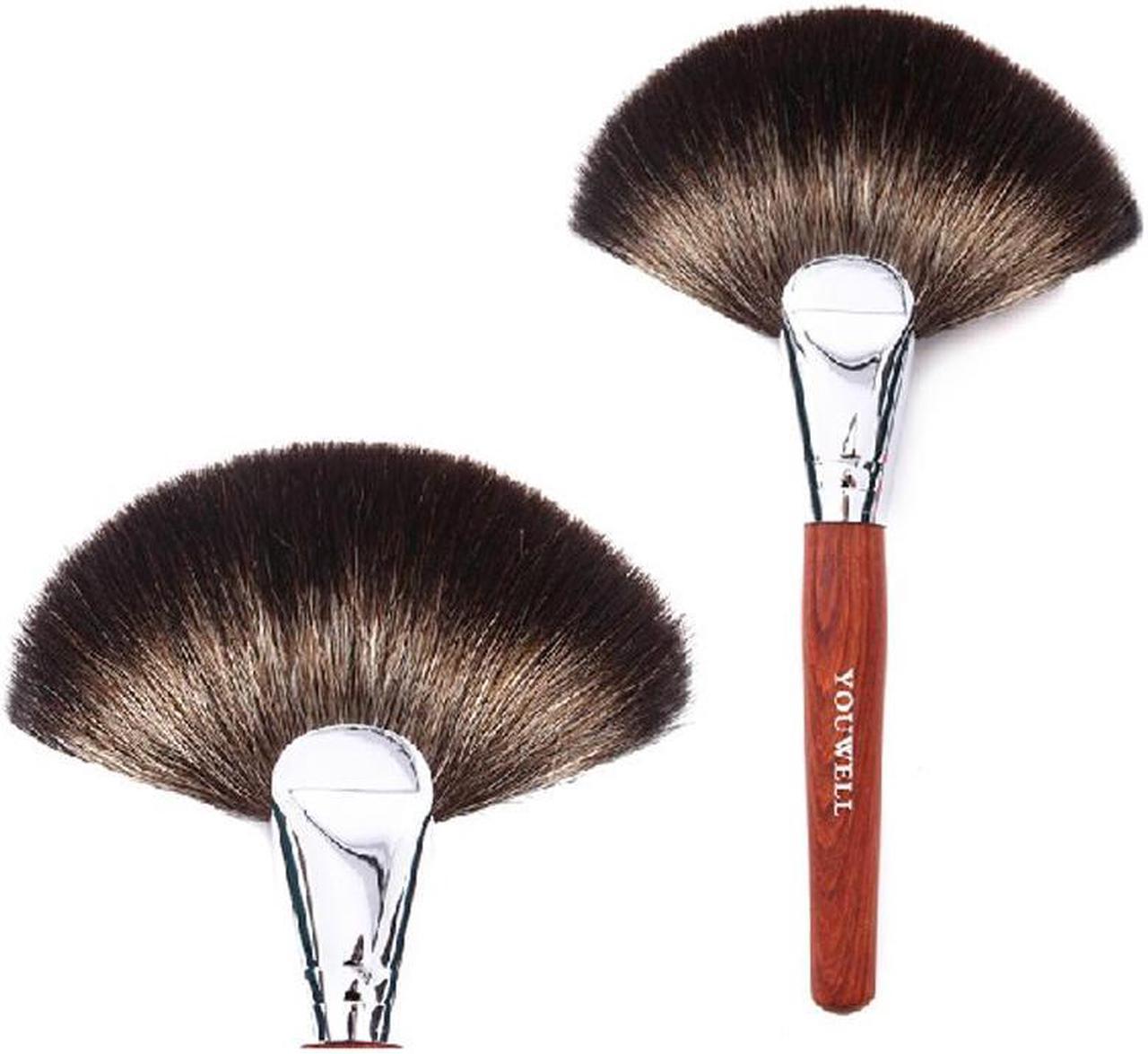 Mahogany Handle Natural Raccoon Hair Professional Single Big Size Sector Loose Powder Fan Makeup Brush Beauty Makeup Tool