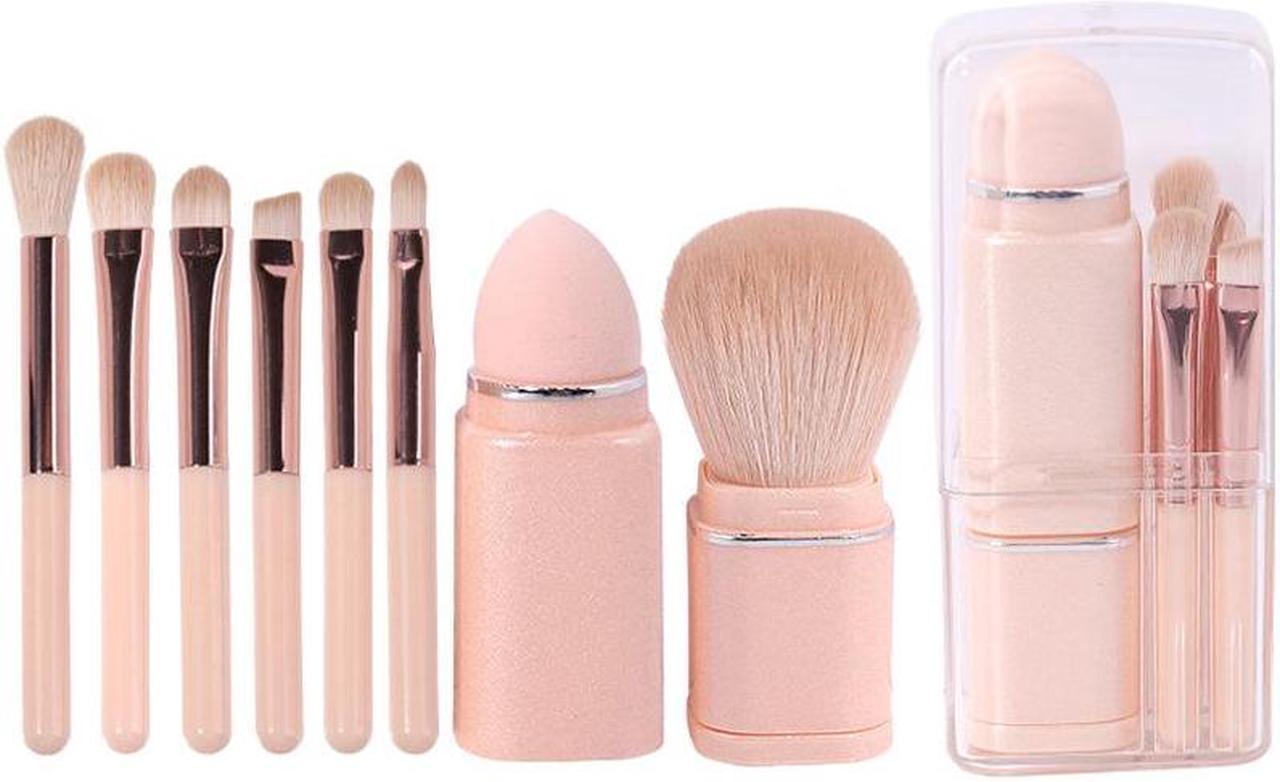 Mini Portable Scalable 8 In 1 Makeup Brush Set with PVC Gift Box Powder Blush Eye brushes Beauty Travel Makeup Tools