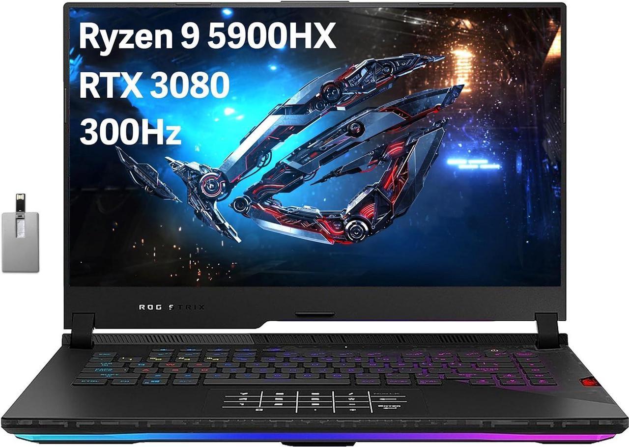 Asus ROG Strix Scar 15 Gaming Laptop, 15.6" 300Hz IPS-Type FHD Display, AMD Ryzen 9 5900HX, 16GB RAM, 1TB PCIe SSD, Backlit Keyboard, GeForce RTX 3080, WiFi 6, Win 11, Gray, 32GB USB Card