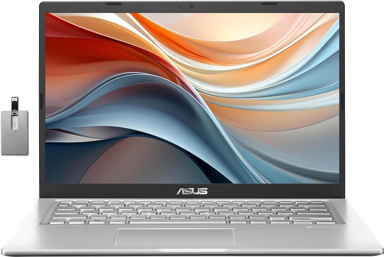 ASUS Vivobook 14" HD Student Laptop, Intel Core i3-1115G4, 8GB RAM, 128GB PCIe SSD, Intel UHD Graphics, Webcam, WiFi 5, Bluetooth, Silver, Win 11, 32GB Hotface USB Card