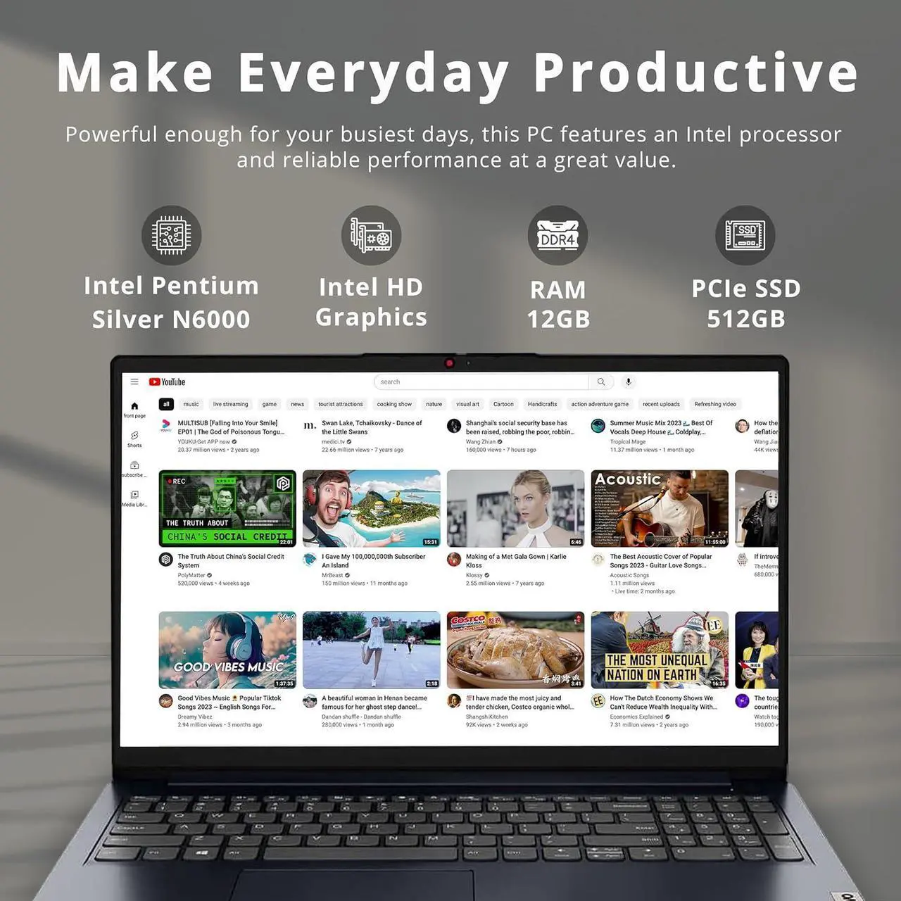 Alt view image 2 of 7 - Lenovo IdeaPad 15.6" FHD Laptop, Intel Pentium Silver N6000 Processor, 12GB RAM, 512GB PCIe SSD, 720P HD Webcam, Dolby Audio, 1 Year Office, Win 11, Blue, 32GB Hotface USB Card