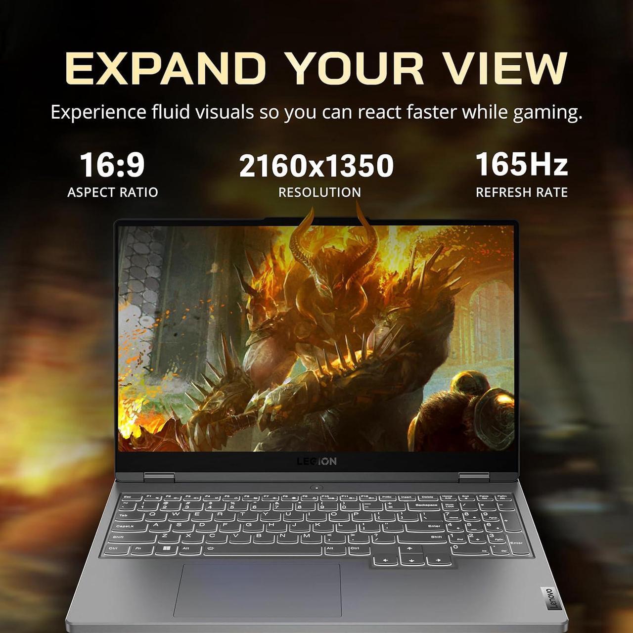 Alt view image 3 of 7 - Lenovo Legion 5 Gaming Laptop, 15.6" WQHD(2160x1350) 165Hz, AMD Ryzen 7 7735H, NVIDIA GeForce RTX 4060 8GB, 32GB DDR5 RAM, 2TB SSD, Backlit Keyboard, WiFi 6E, Win 11, Gray, 32GB USB Card