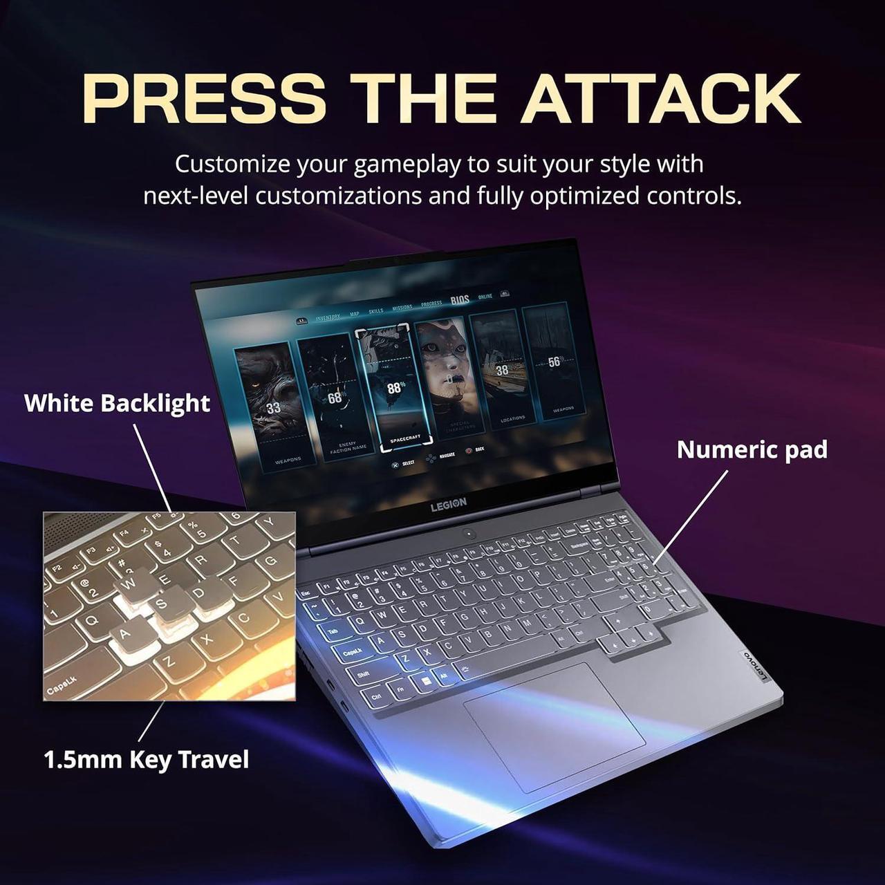 Alt view image 4 of 7 - Lenovo Legion 5 Gaming Laptop, 15.6" WQHD(2160x1350) 165Hz, AMD Ryzen 7 7735H, NVIDIA GeForce RTX 4060 8GB, 32GB DDR5 RAM, 2TB SSD, Backlit Keyboard, WiFi 6E, Win 11, Gray, 32GB USB Card
