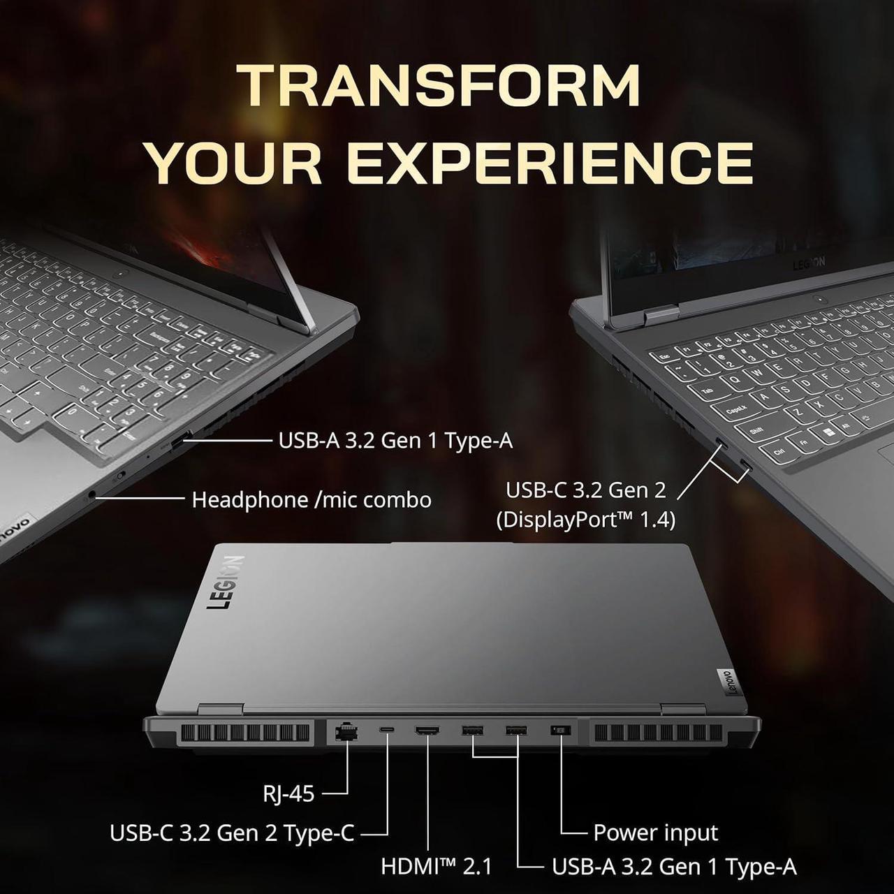 Alt view image 7 of 7 - Lenovo Legion 5 Gaming Laptop, 15.6" WQHD(2160x1350) 165Hz, AMD Ryzen 7 7735H, NVIDIA GeForce RTX 4060 8GB, 32GB DDR5 RAM, 2TB SSD, Backlit Keyboard, WiFi 6E, Win 11, Gray, 32GB USB Card