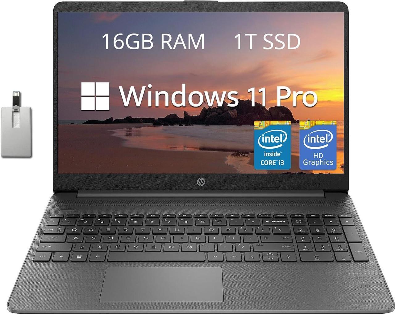 HP 15.6" FHD IPS Laptop, Intel Core i3-1215U, 16GB RAM, 1TB PCIe SSD, Intel UHD Graphics, HD Webcam, Numpad, Wi-Fi 6, Bluetooth, Black, Win 11 Pro, 32GB Hotface USB Card