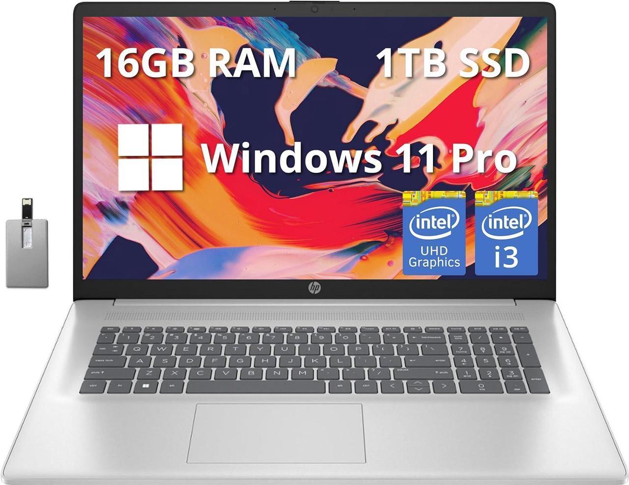 HP 17.3" Full HD Laptop, Intel Core i3-1215U Processor, 16GB RAM, 1TB PCIe SSD, Intel UHD Graphics, Numeric Keypad, 720p HD Webcam, Windows 11 Pro, Natural Silver, 32GB Hotface USB Card