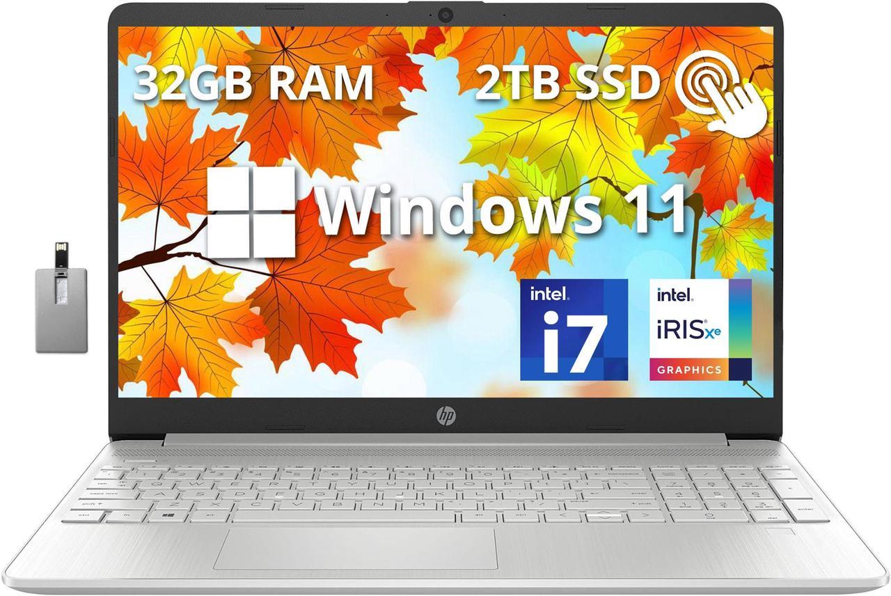 HP 15.6" FHD Touchscreen Laptop, Intel Core i7 1255U Processor, 32GB RAM, 2TB PCIe SSD, Intel Iris Xe Graphics, Number Pad, Wi-Fi 5, HD Camera, Windows 11, Silver, 32GB Hotface USB Card