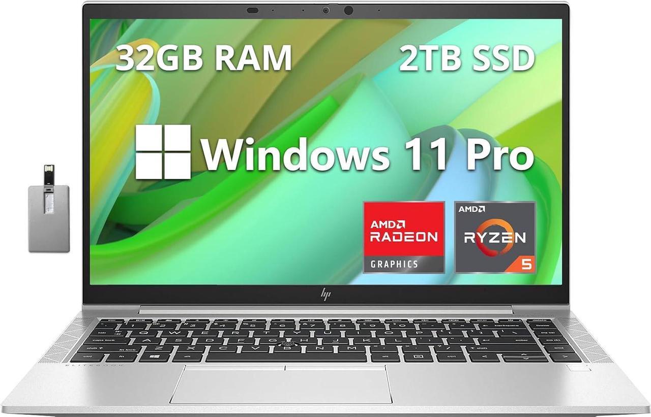 HP EliteBook 845 G8 14" FHD Business Laptop, AMD Ryzen 5 PRO 5650U, 32GB RAM, 2TB SSD, AMD Radeon Graphics, Fingerprint Reader, HD Camera, WiFi 6, Win 11 Pro, Silver, 32GB Hotface USB Card