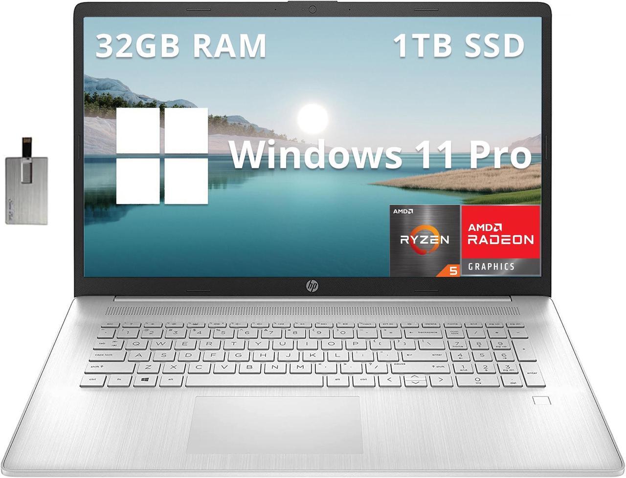 Main image of HP 17.3" FHD Laptop, AMD Ryzen 5 5500U, 32GB RAM, 1TB SSD, AMD Radeon Graphics, Fingerprint Reader, Numeric Keyboard, 720p HD Webcam, WiFi, Windows 11 Pro, Silver, 32GB Hotface USB Card