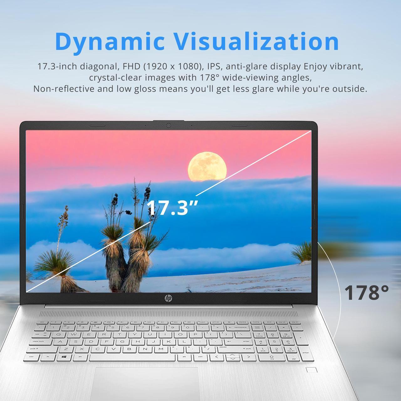 Alt view image 3 of 7 - HP 17.3" FHD Laptop, AMD Ryzen 5 5500U, 32GB RAM, 1TB SSD, AMD Radeon Graphics, Fingerprint Reader, Numeric Keyboard, 720p HD Webcam, WiFi, Windows 11 Pro, Silver, 32GB Hotface USB Card