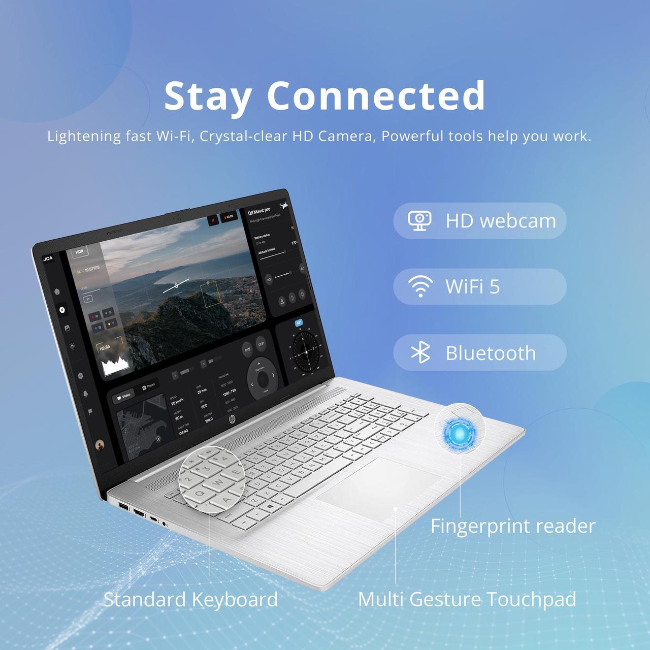 Alt view image 4 of 7 - HP 17.3" FHD Laptop, AMD Ryzen 5 5500U, 32GB RAM, 1TB SSD, AMD Radeon Graphics, Fingerprint Reader, Numeric Keyboard, 720p HD Webcam, WiFi, Windows 11 Pro, Silver, 32GB Hotface USB Card