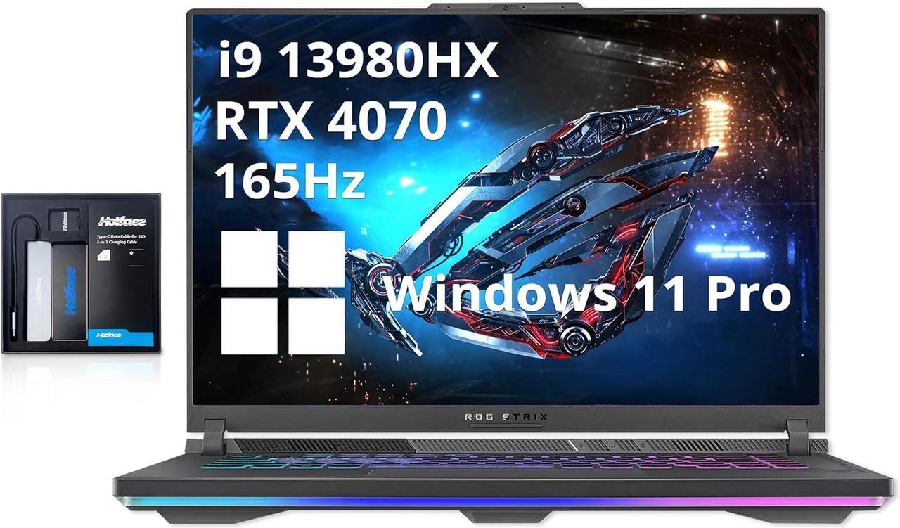 ASUS ROG Strix G16 16" FHD 165Hz Gaming Laptop, Intel Core i9-13980HX, GeForce RTX 4070, 32GB DDR5, 1TB SSD, RGB Keyboard, WiFi 6E, Gray, Win 11 Pro, 128GB Hotface Extension Set