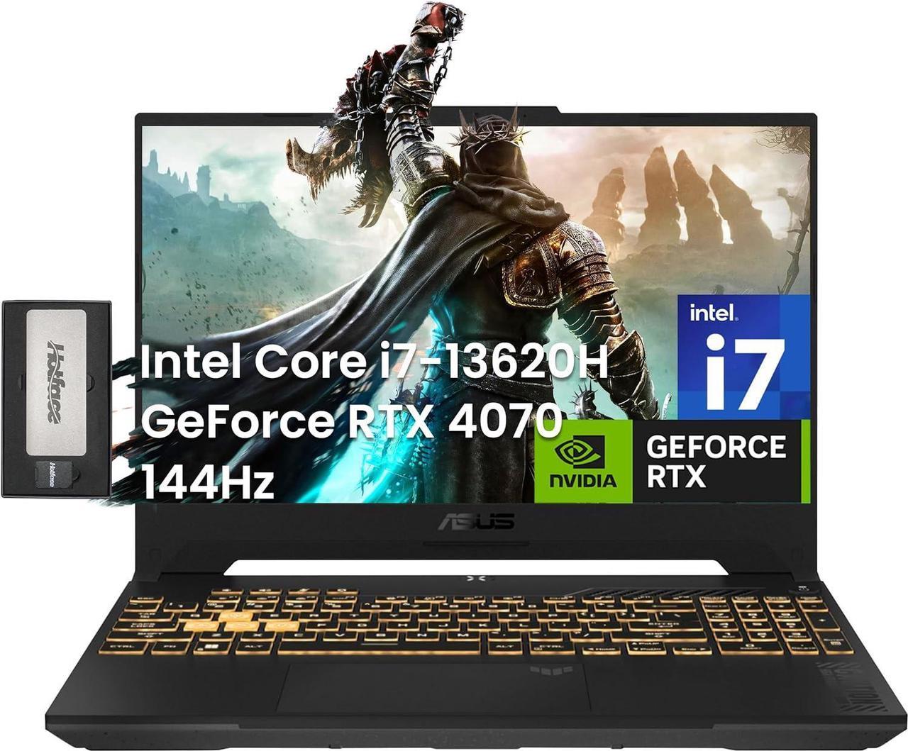 ASUS TUF 15.6" FHD 144Hz Gaming Laptop, Intel i7-13620H, NVIDIA GeForce RTX 4070 8GB, 16GB DDR5, 1TB SSD, RGB Backlit Keyboard, WiFi 6, Webcam, Win 11 Pro, Mecha Grey, 256GB Docking Station Set