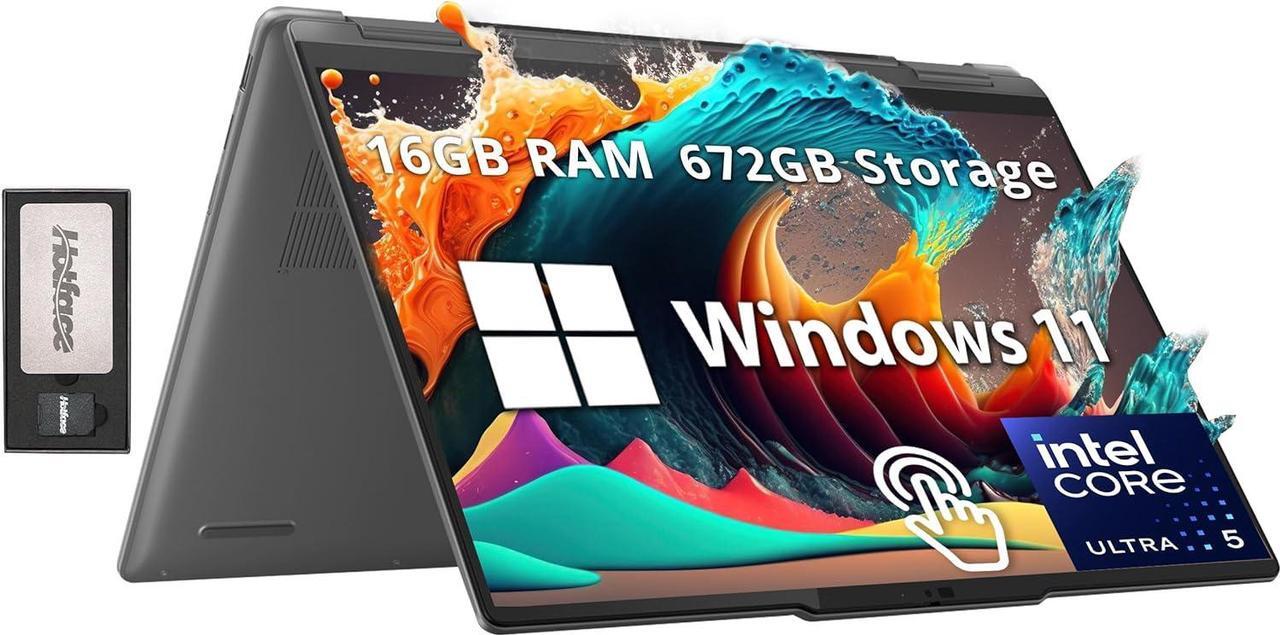 Main image of Lenovo Yoga 7i 14" 2K Touchscreen 2-in-1 Laptop, Intel Ultra 5 125U, 16GB RAM, 672GB Storage(512GB SSD+160GB Docking Station Set), Backlit KB, Privacy Camera, Wi-Fi 6E, Fingerprint, Win 11 Home, Gray