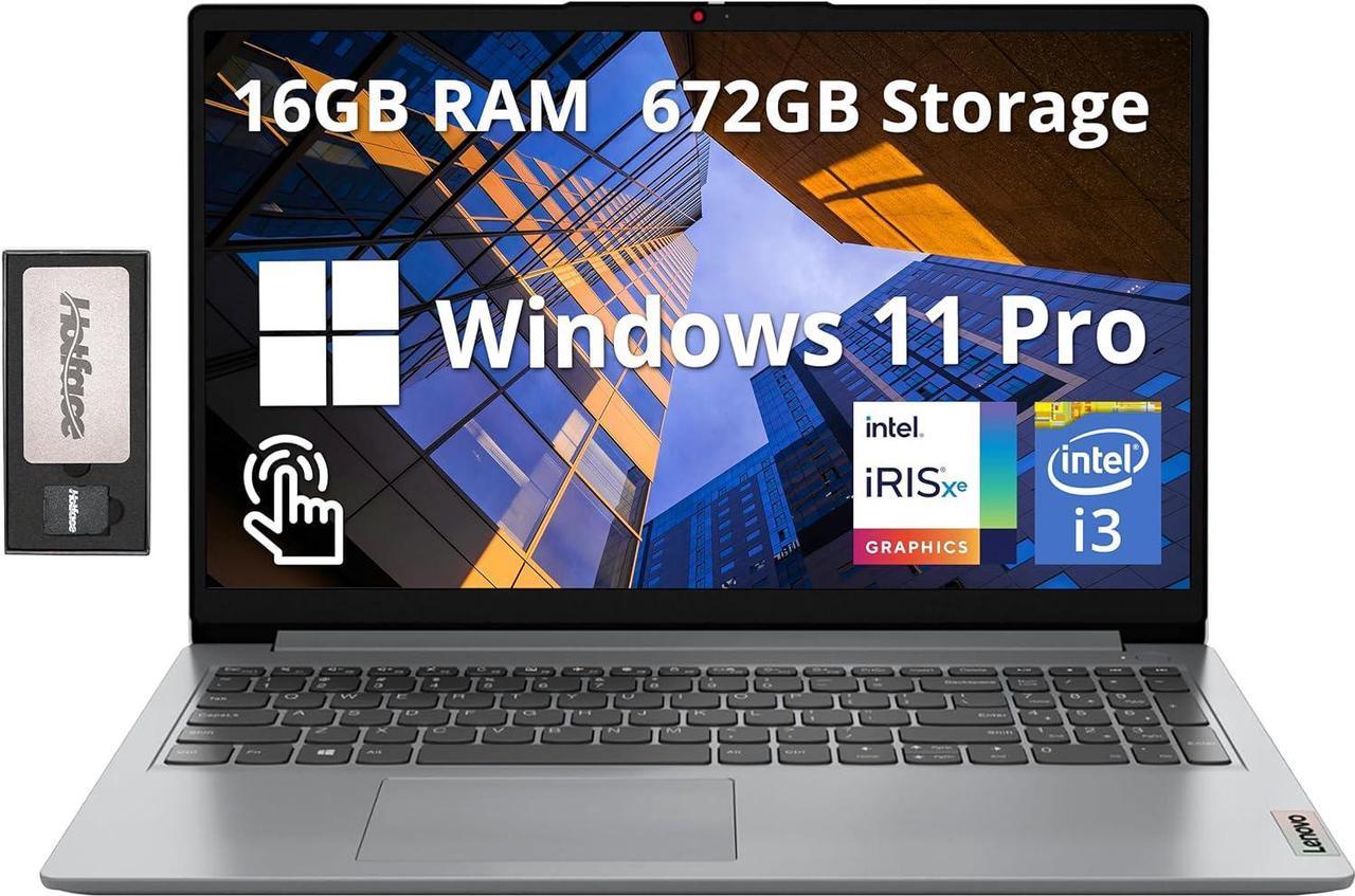 Lenovo Ideapad 1i 15.6" FHD Touchscreen Laptop, Intel i3-1215U, 16GB RAM, 1.16TB Storage(1TB SSD+160GB Docking Station Set), Intel Iris Xe Graphics, Numeric Keypad, Win11 Pro, Gray