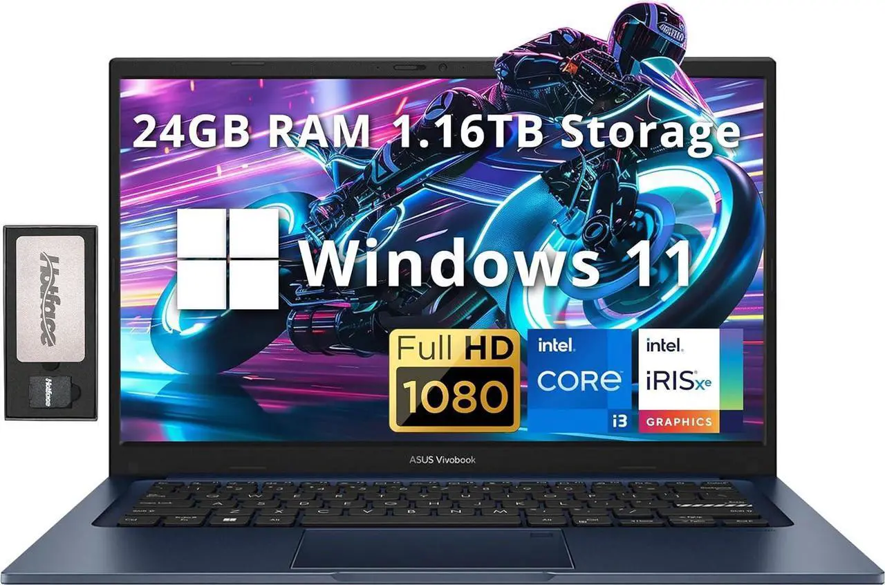 Main image of ASUS Vivobook 14" FHD Anti-glare Laptop, Intel i3-1215U, 24GB RAM, 1.16TB Storage(1TB SSD+160GB Docking Station Set), Intel Iris Xe Graphics, HD Camera, WiFi 6E, Bluetooth, Win 11, Quiet Blue