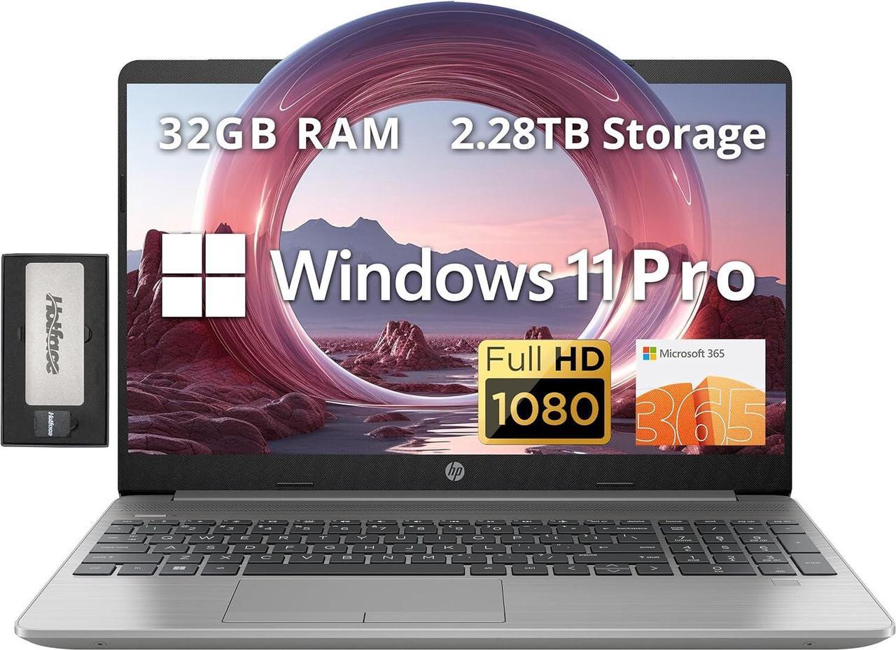 HP 250 G9 15.6" FHD Anti-glare Laptop, Intel i5-1235U, 32GB RAM, 2.28TB Storage(2TB SSD+288GB Docking Station Set), Intel Iris Xe Graphics, 1 Year Office 365, Webcam, Wi-Fi 6, Win 11 Pro, Silver