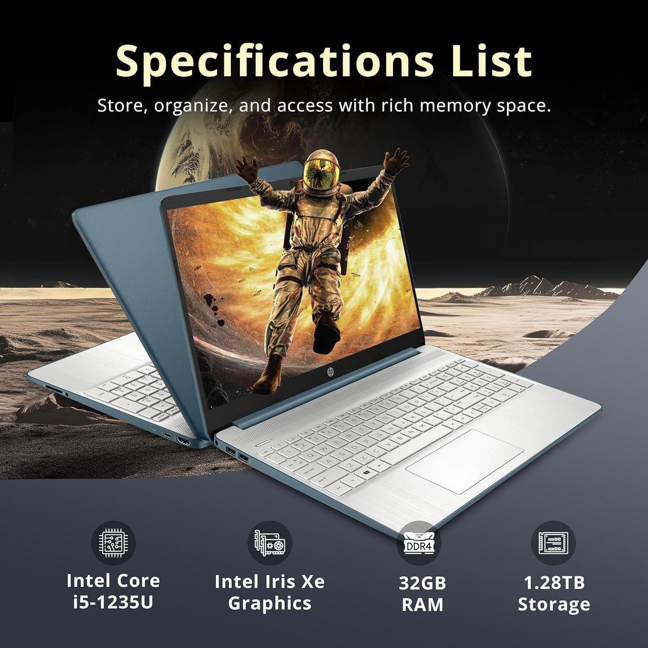 Alt view image 3 of 7 - HP 15.6" Anti-Glare FHD Business Laptop, Intel i5-1235U, 32GB RAM, 1.28TB Storage(1TB SSD+288GB Docking Station Set), Intel Iris Xe Graphics, Number Pad, HD Camera, Win 11 Pro, Spruce Blue