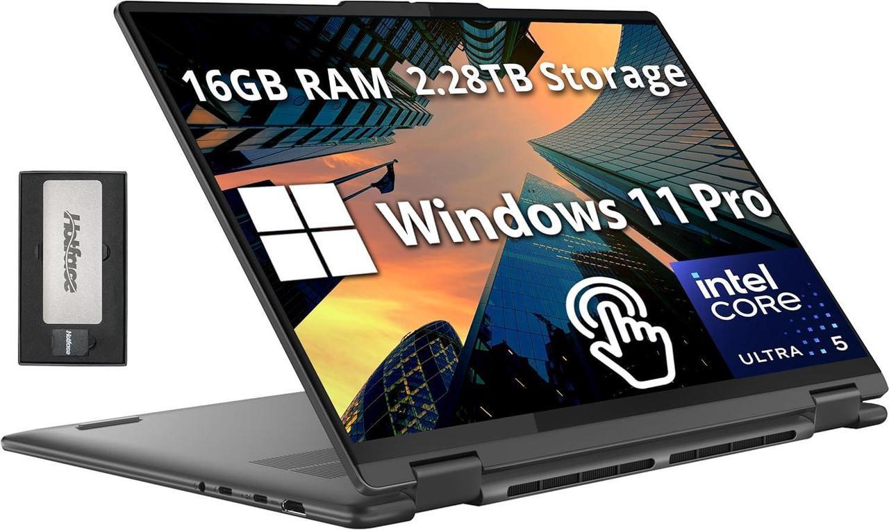 Lenovo Yoga 7i 2-in-1 16" 2K Touchscreen Laptop, Intel Ultra 5 125U, 16GB LPDDR5X, 2.28TB Storage(2TB SSD +288GB Docking Station Set), Backlit Keyboard, Fingerprint Reader, WiFi 6E, Win 11 Pro, Grey