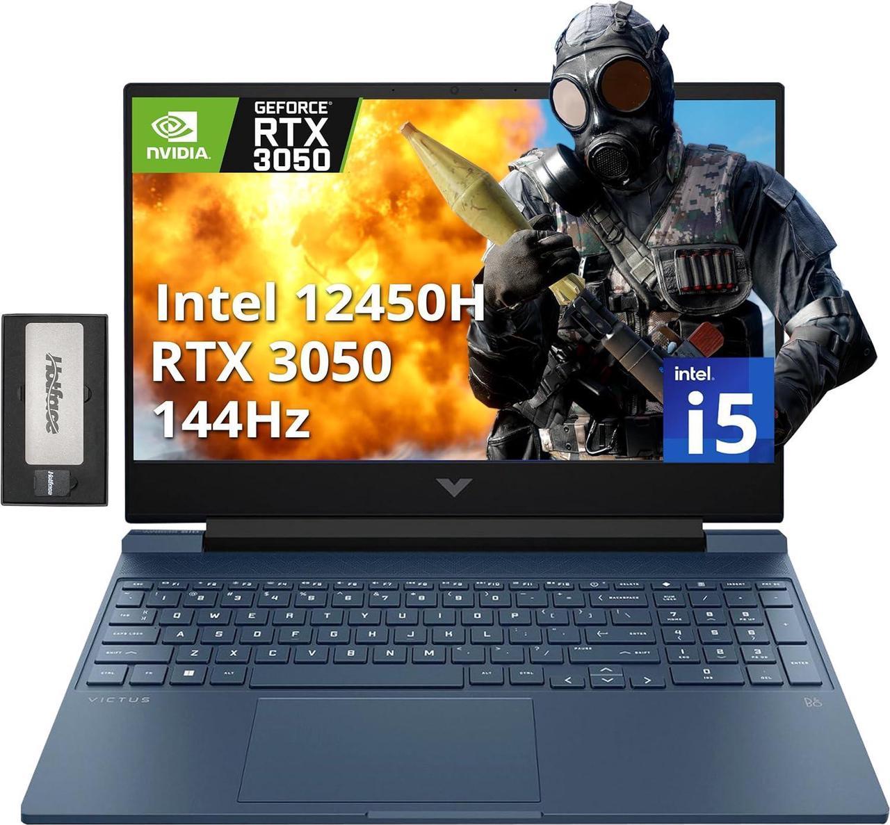 HP Victus 15.6" 144Hz FHD Gaming Laptop, Intel Core i5-12450H, 16GB RAM, 512GB PCIe SSD, NVIDIA GeForce RTX 3050, Backlit Keyboard, Windows 11 Pro, Blue, 256GB Docking Station Set