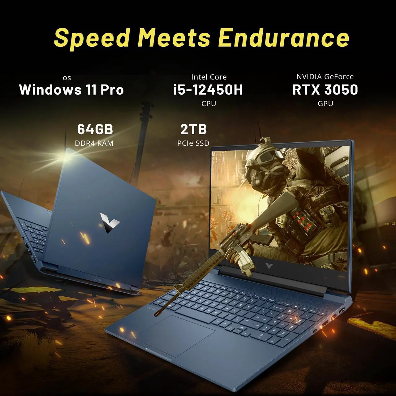 Alt view image 3 of 7 - HP Victus 15.6" 144Hz FHD Gaming Laptop, Intel Core i5-12450H, 64GB RAM, 2TB PCIe SSD, NVIDIA GeForce RTX 3050, Backlit Keyboard, Windows 11 Pro, Blue, 256GB Docking Station Set