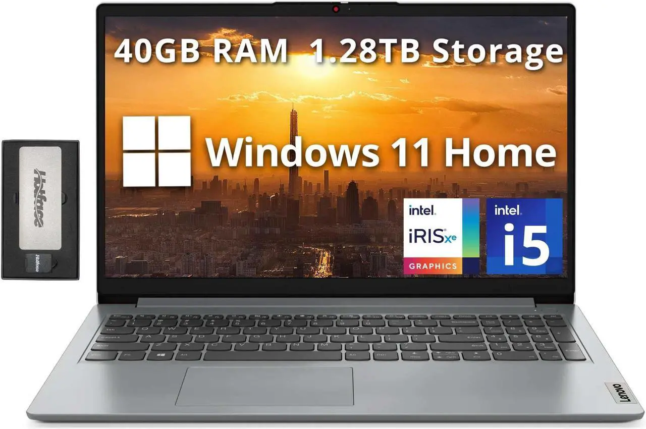 Main image of Lenovo IdeaPad 1i 15.6" FHD Business Laptop, Intel i5-1235U, 40GB RAM, 1.28TB Storage (1TB SSD+288GB Docking Station Set), Intel Iris Xe Graphics, Number Pad, HD Camera, WiFi 6, Win 11 Home, Gray