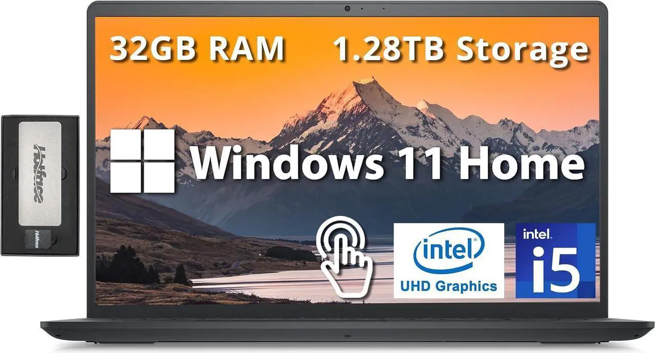 Main image of Dell Inspiron 15 15.6" FHD Touchscreen Laptop, Intel i5 1235U, 32GB RAM, 1.28TB Storage(1TB SSD+288GB Docking Station Set), Intel UHD Graphics, Num Pad, Webcam, Wi-Fi 5, Bluetooth, Win 11, Black