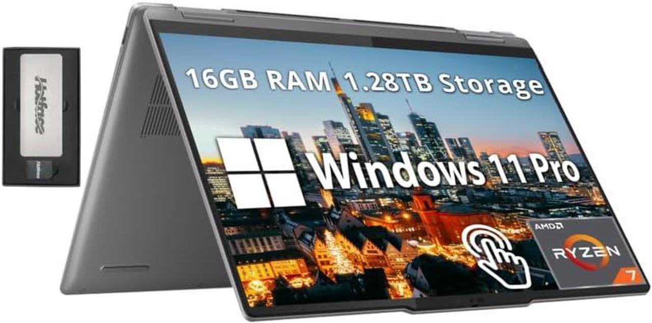 Lenovo Yoga 7 2-in-1 14" 2K Touch Laptop, Ryzen 7 8840HS, 16GB LPDDR5X, 1.28TB Storage (1TB SSD+288GB Docking Station Set), AMD Radeon Graphics, Backlit Keyboard, Fingerprint Reader, Win 11 Pro, Gray