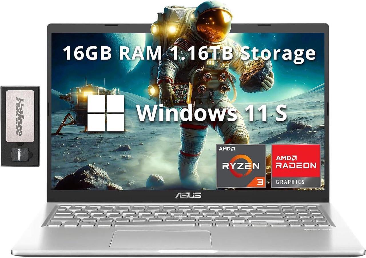 ASUS Vivobook 15.6" FHD Business Laptop, AMD Ryzen 3 3250U, 16GB RAM, 1.16TB Storage(1TB SSD+160GB Docking Station Set), AMD Radeon Graphics, Full Size Keyboard, Webcam, WiFi 5, Win 11 S, Silver