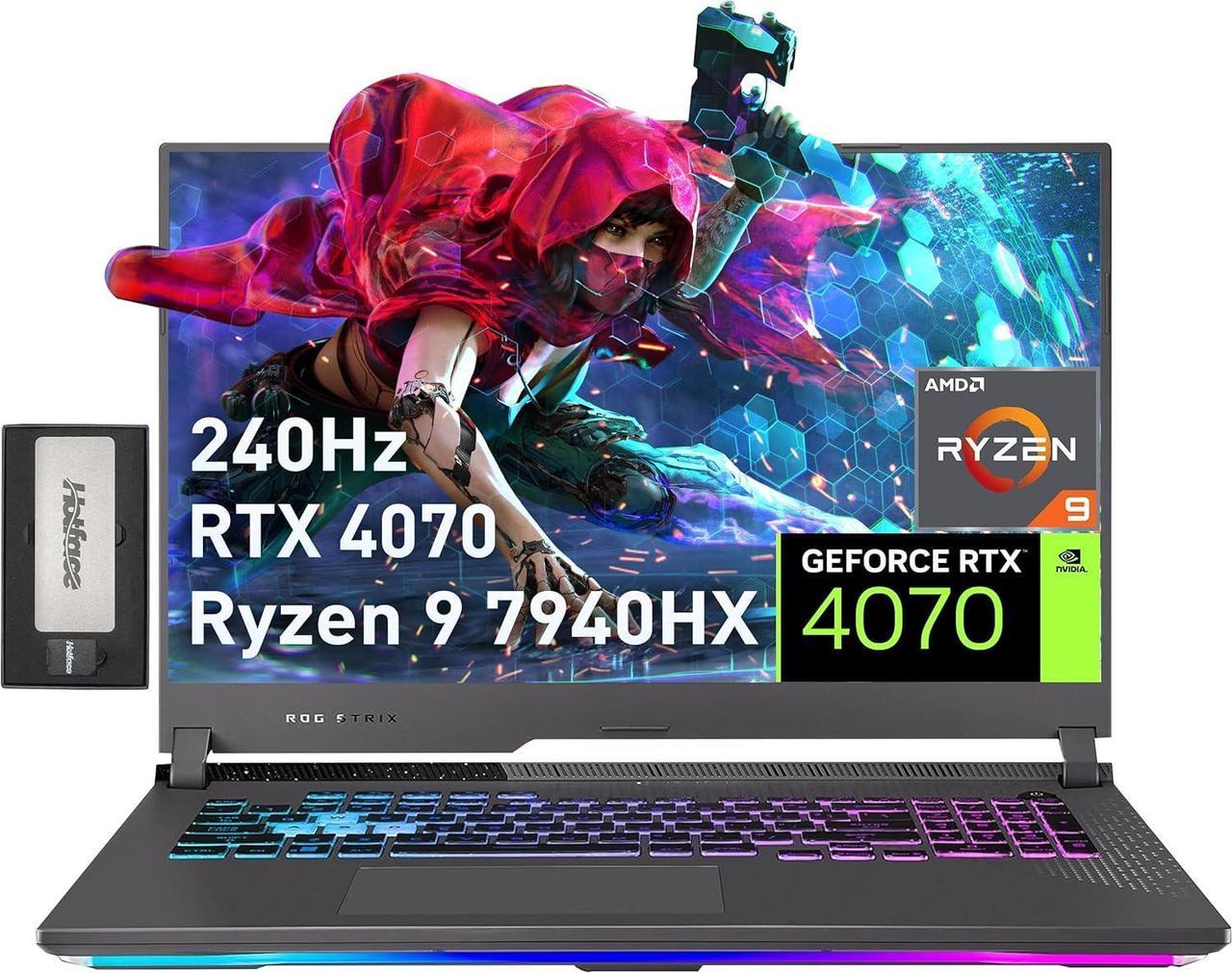 ASUS ROG Strix G17 Gaming Laptop, 17.3" QHD 240Hz Display, AMD Ryzen 9 7940HX, GeForce RTX 4070, 16GB DDR5, 1TB SSD, RGB Backlit Keyboard, Wi-Fi 6E, Win 11, Gray, 256GB Docking Station Set