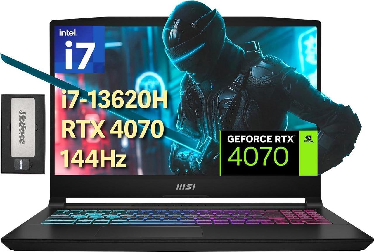 MSI Katana 15.6" 144Hz FHD Gaming Laptop, Intel i7-13620H, 32GB DDR5, 2TB PCIe SSD, 4 Zone RGB Keyboard, Number Pad, NVIDIA GeForce RTX 4070, Windows 11 Pro, Black, 256GB Docking Station Set