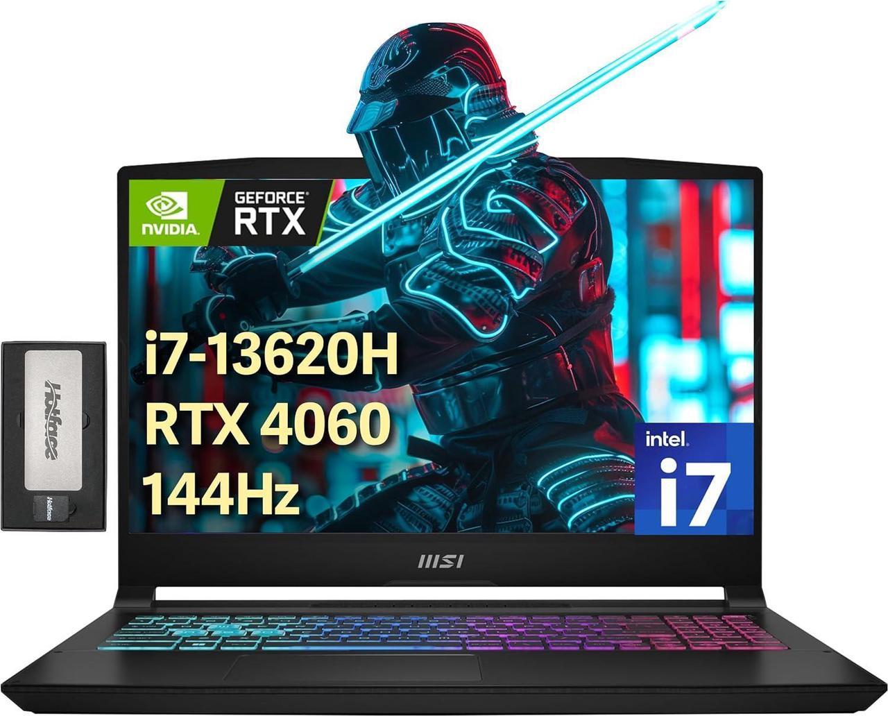 MSI Katana 15.6" FHD 144Hz Gaming Laptop, Intel i7-13620H, NVIDIA GeForce RTX 4060 8GB, 16GB DDR5, 1TB PCIe SSD, 4-Zone RGB Keyboard, Webcam, Wi-Fi 6, Win 11 Pro, Black, 256GB Docking Station Set