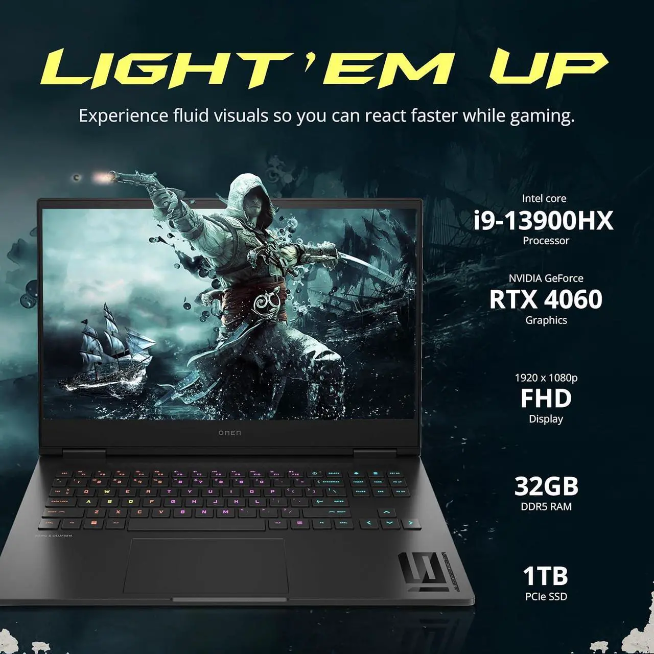Alt view image 3 of 7 - HP OMEN 16.1" FHD 165Hz Gaming Laptop, Intel i9 13900HX, 32GB DDR5, 1TB SSD, NVIDIA GeForce RTX 4060, 4-Zone RGB Keyboard, FHD Camera, Fast Charge, Win 11 Home, Black, 256GB Docking Station Set