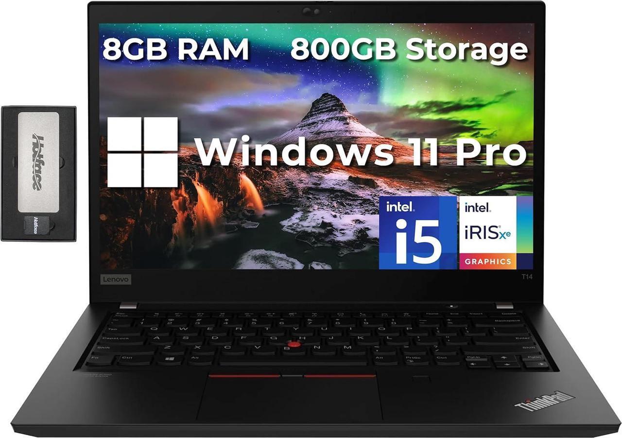 Main image of Lenovo ThinkPad T14 Gen 2 14" FHD Business Laptop, Intel i5-1135G7, 8GB RAM, 800GB Storage (512GB SSD+288GB Docking Station), Intel Iris Xe Graphics, Webcam, Wi-Fi 6E, Bluetooth, Black, Win 11 Pro