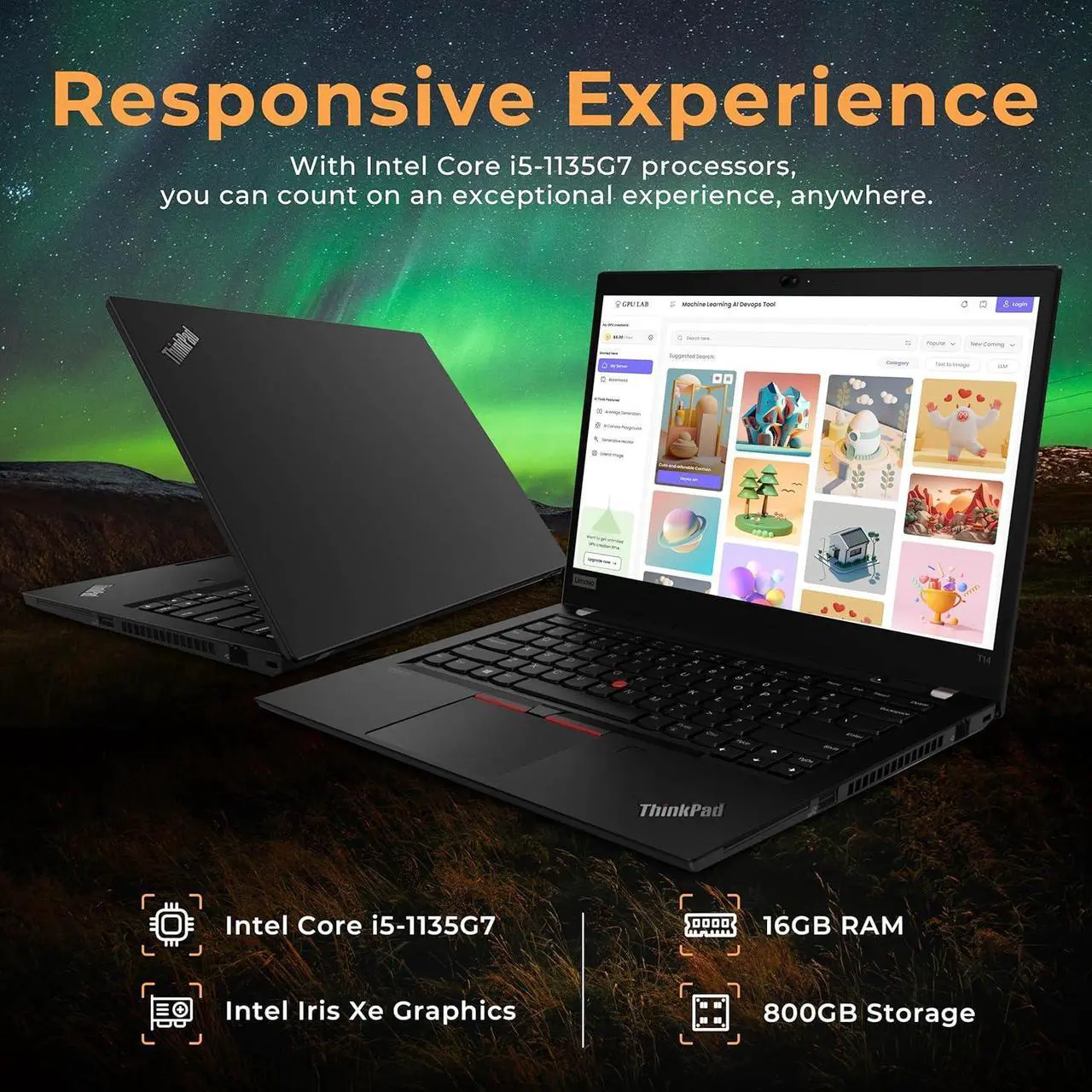 Alt view image 3 of 6 - Lenovo ThinkPad T14 Gen 2 14" FHD Business Laptop, Intel i5-1135G7, 16GB RAM, 800GB Storage (512GB SSD+288GB Docking Station), Intel Iris Xe Graphics, Webcam, Wi-Fi 6E, Bluetooth, Black, Win 11 Pro