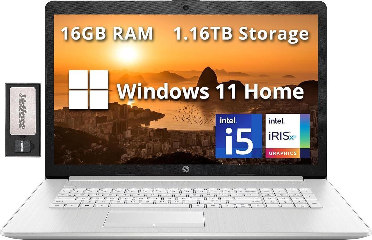 HP 17.3" FHD IPS Business Laptop, Intel i5-1135G7(Beats i7-1065G7), 16GB RAM, 1.16GB Storage (1TB SSD+160GB Docking Station Set), Intel Iris Xe Graphics, Numeric Keypad, HD Webcam, Win 11 Home, Silver