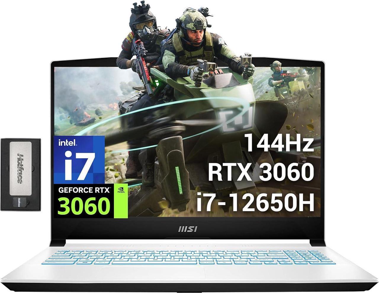 MSI Sword 15.6" 144Hz FHD Gaming Laptop, Intel i7-12650H, 32GB RAM, 1TB PCIe SSD, NVIDIA GeForce RTX 3060 6GB GDDR6, Backlit Keyboard, Num Pad, Webcam, Windows 11, White, 256GB Docking Station Set