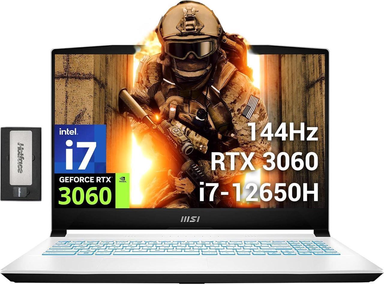 MSI Sword 15.6" 144Hz FHD Gaming Laptop, Intel i7-12650H, 32GB RAM, 1TB PCIe SSD, NVIDIA GeForce RTX 3060 6GB GDDR6, Backlit Keyboard, Webcam, Wi-Fi 6, Win 11 Pro, White, 256GB Docking Station Set