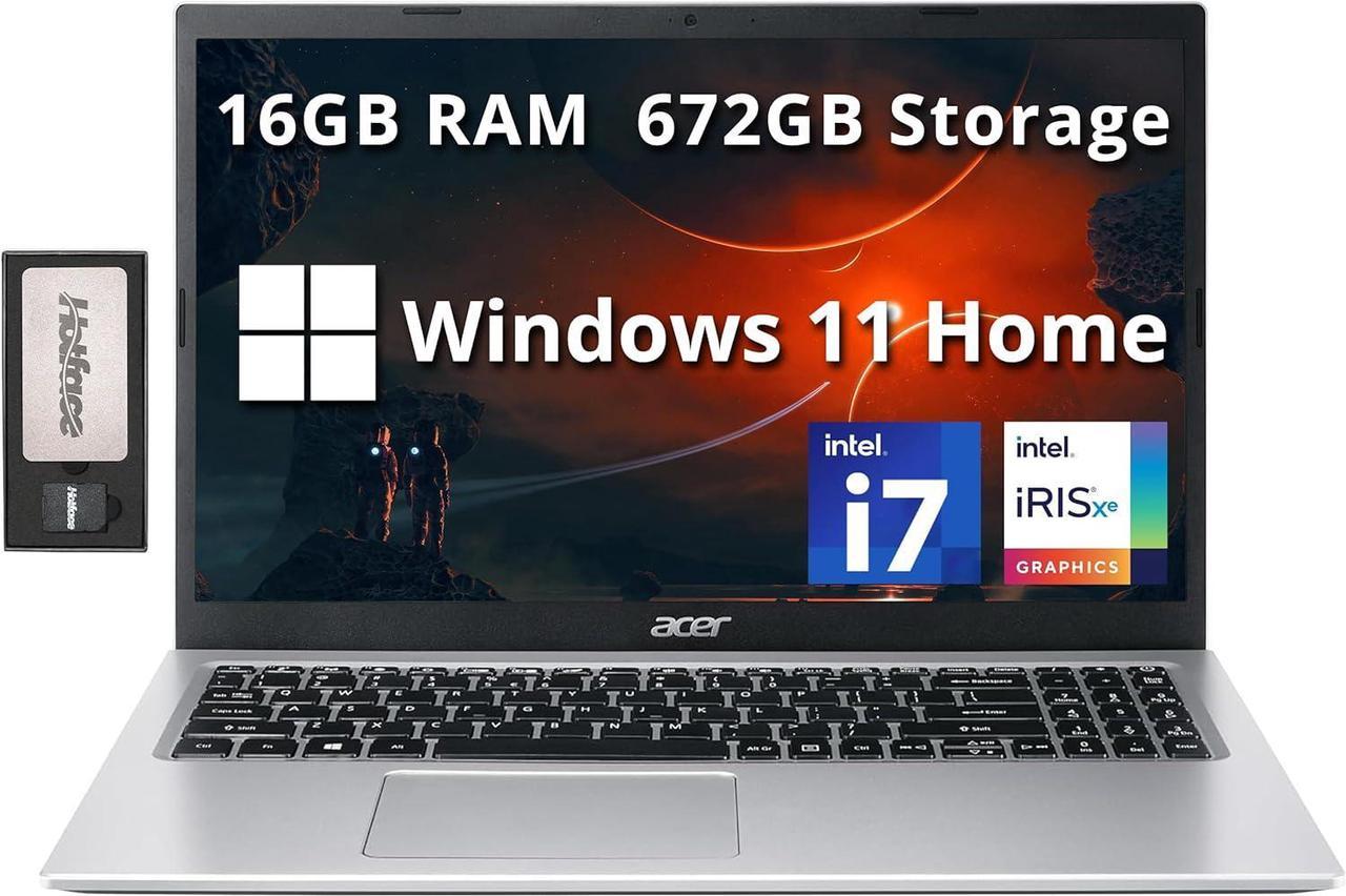 Acer Aspire 3 15.6" FHD Laptop, Intel i7-1165G7, 16GB RAM, 672GB Storage(512GB SSD+160GB Docking Station Set), Intel Iris Xe Graphics, Numeric Keypad, Wi-Fi 6, Webcam, Windows 11 Home, Silver