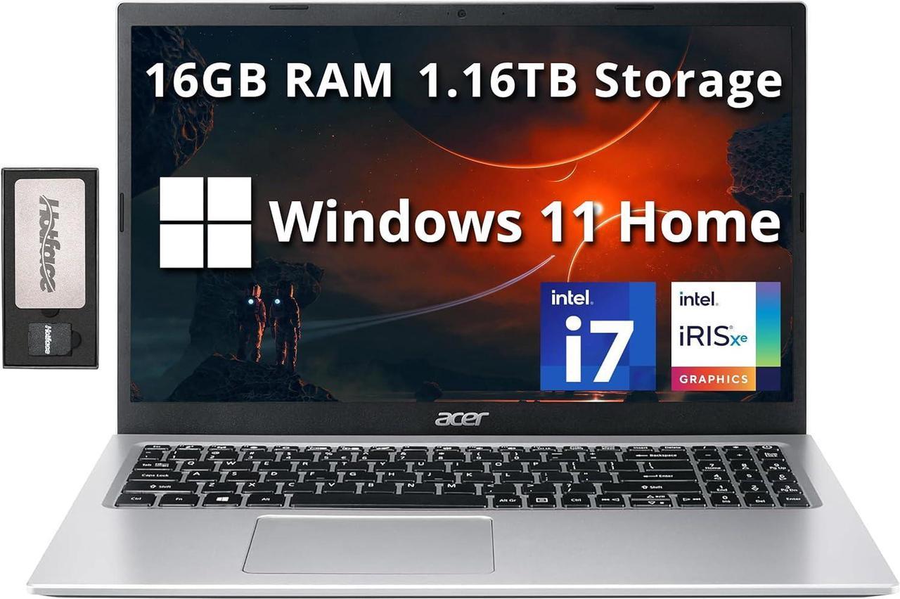 Acer Aspire 3 15.6" FHD Laptop, Intel i7-1165G7, 16GB RAM, 1.16TB Storage(1TB SSD+160GB Docking Station Set), Intel Iris Xe Graphics, Numeric Keypad, Wi-Fi 6, Webcam, Windows 11 Home, Silver