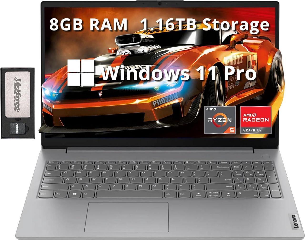 Lenovo V15 Gen 4 15.6" FHD Laptop, AMD Ryzen 5 7520U, 8GB LPDDR5, 1.16TB Storage(1TB SSD+160GB Docking Station Set), AMD Radeon 610M Graphics, Numeric Keypad, 720p Webcam, Win 11 Pro, Arctic Grey